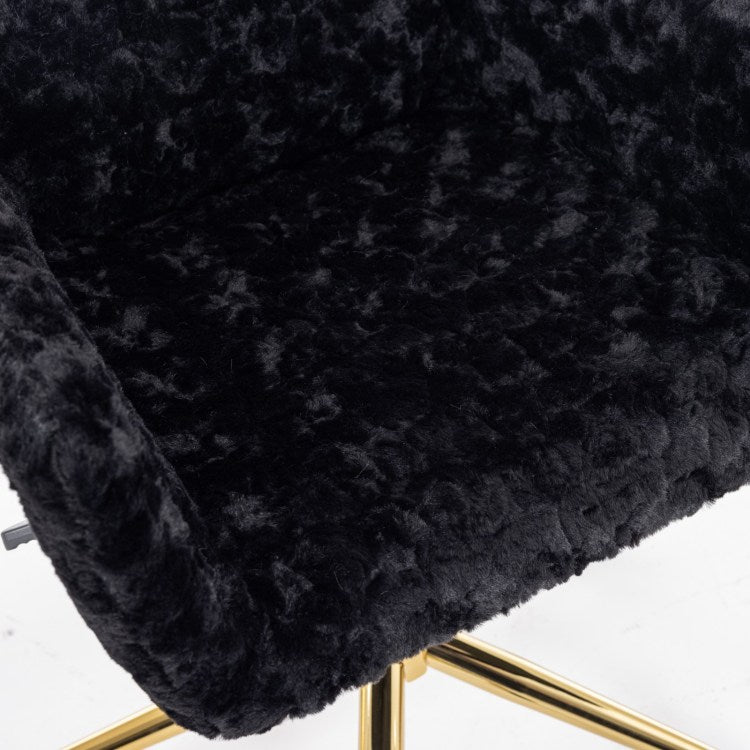 Office Chair,Artificial Rabbit Hair Home Office Chair With Golden Metal Base,Adjustable Desk Chair Swivel Office Chair,Vanity Chair Black