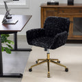 Office Chair,Artificial Rabbit Hair Home Office Chair With Golden Metal Base,Adjustable Desk Chair Swivel Office Chair,Vanity Chair Black