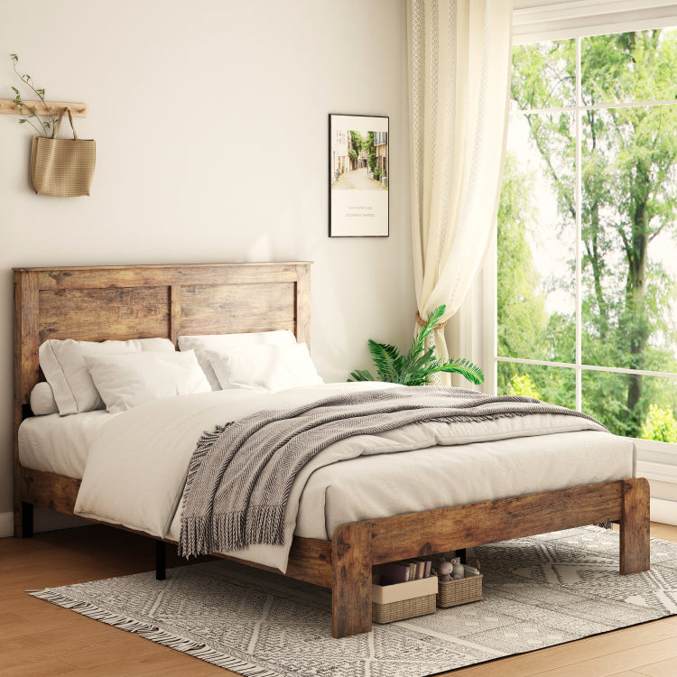 Bed Frame King Size, Wood Platform Bed Frame , Noise Free,No Box Spring Needed And Easy Assembly Tool,Large Under Bed Storage,Dark Brown