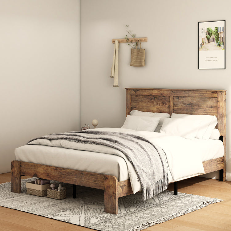 Bed Frame Queen Size, Wood Platform Bed Frame , Noise Free,No Box Spring Needed And Easy Assembly Tool,Large Under Bed Storage,Dark Brown