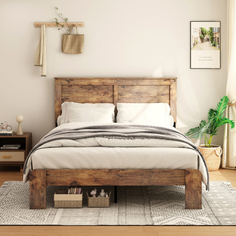 Bed Frame King Size, Wood Platform Bed Frame , Noise Free,No Box Spring Needed And Easy Assembly Tool,Large Under Bed Storage,Dark Brown