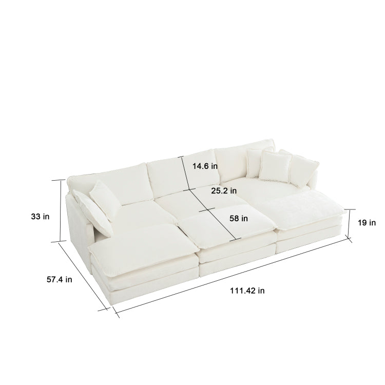 Comfortable Deep Seat Reversible Modular 6 Seater Sectional Super Soft Sofa U Shaped Sectional Couch With 3 Ottomans, 3 Toss Pillows And 2 Arm Pillows