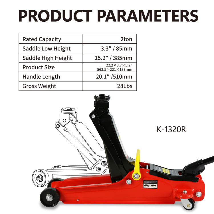 2 Ton Low Profile Floor Jack, 3T Jack Stand Tire Repair Kit L Wrench Heavy Duty Steel Racing Floor Jack With Single Piston Quick Lift Pump, Floor Jack Lifting Range 3.3" 15.2"