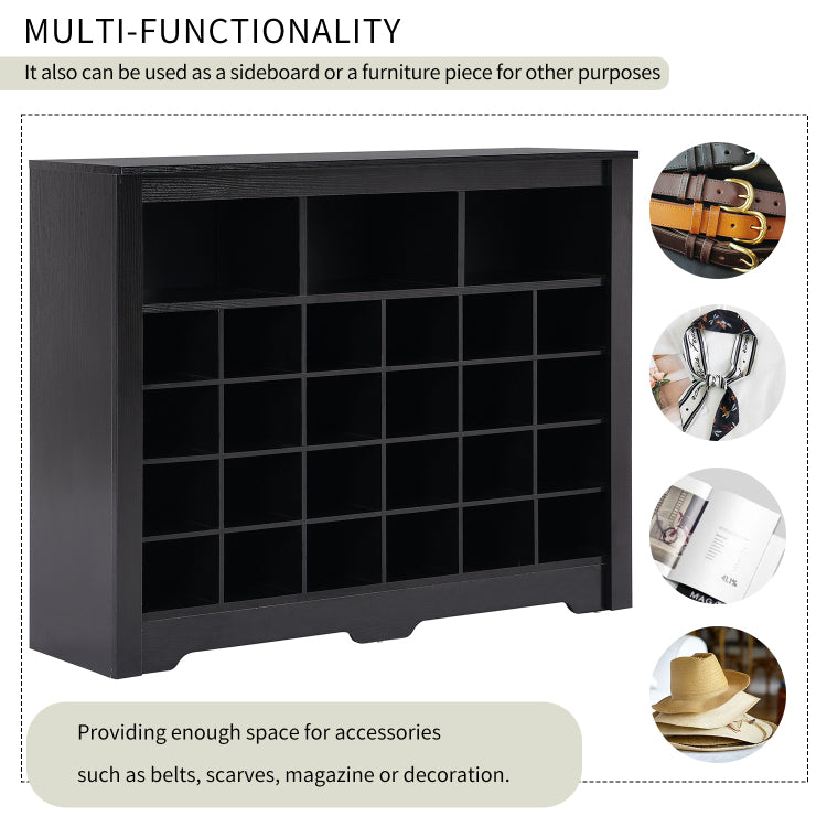 Sleek Design 24 Shoe Cubby Console, Modern Shoe Cabinet With Curved Base, Versatile Sideboard With High Quality For Hallway, Bedroom, Living Room, Black