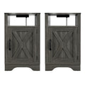 Farmhouse Nightstand Side Table, Wooden Rustic End Table, Tall Bedside Table With Electrical Outlets Charging Station 2 Sets Dark Gray