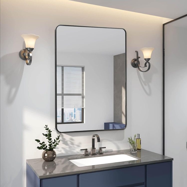 24X32 Inch Black Metal Framed Rectangular Bathrrom Mirror For Wall. W2203135016