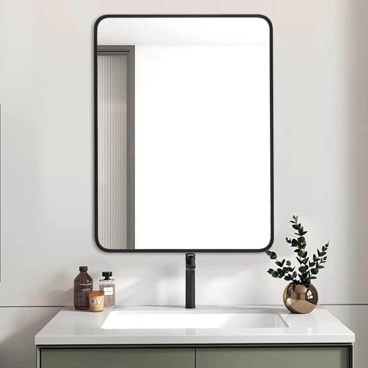 24X32 Inch Black Metal Framed Rectangular Bathrrom Mirror For Wall. W2203135016