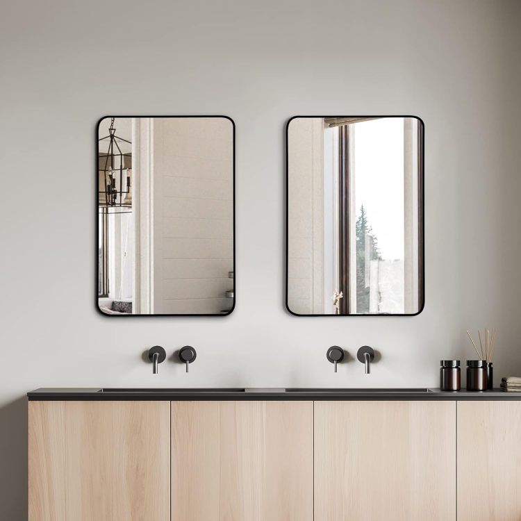 24X32 Inch Black Metal Framed Rectangular Bathrrom Mirror For Wall. W2203135016