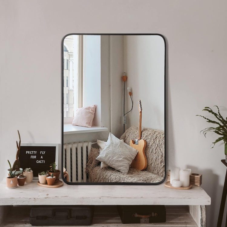 24X32 Inch Black Metal Framed Rectangular Bathrrom Mirror For Wall. W2203135016