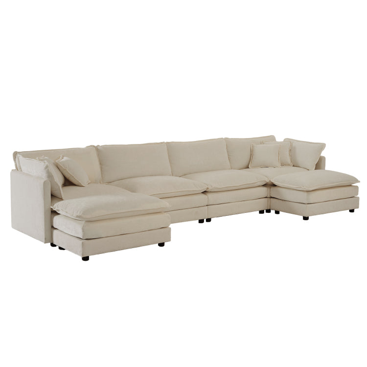 Comfort U Shaped Couch With Reversible Chaise, Modular Large U Shape Sectional Sofa, Double Extra Ottomans,Light Coffee Chenille