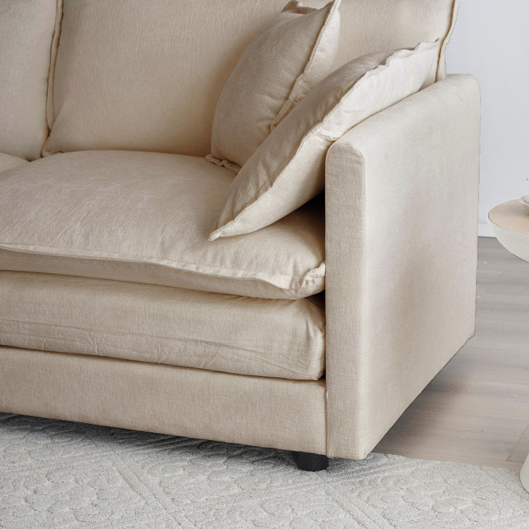 Chenille Two Seater Sofa With 1 Footrest, 2 Seater L Shaped Sectional With Ottoman,Loveseat With Ottoman For Small Living Space, Light Coffee Chenille