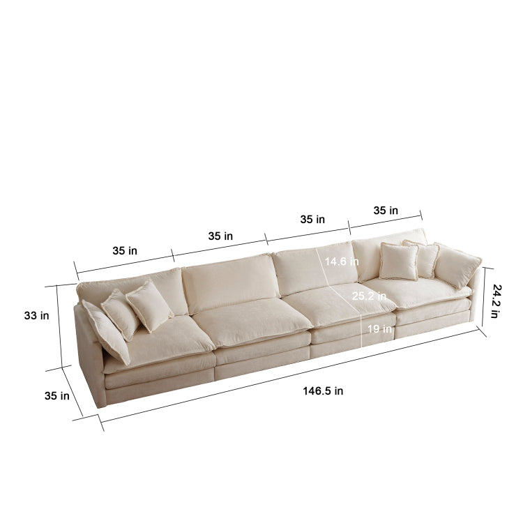 Modular Sectional Sofa For Living Room,U Shaped Couch 5 Seater Convertible Sectional Couch With 1 Ottoman ,Light Coffee Chenille