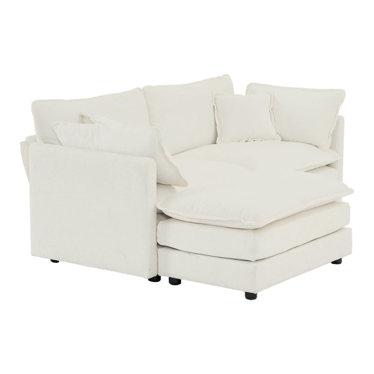 Chenille Two Seater Sofa With 1 Footrest, 2 Seater L Shaped Sectional With Ottoman,Loveseat With Ottoman For Small Living Space,White Chenille