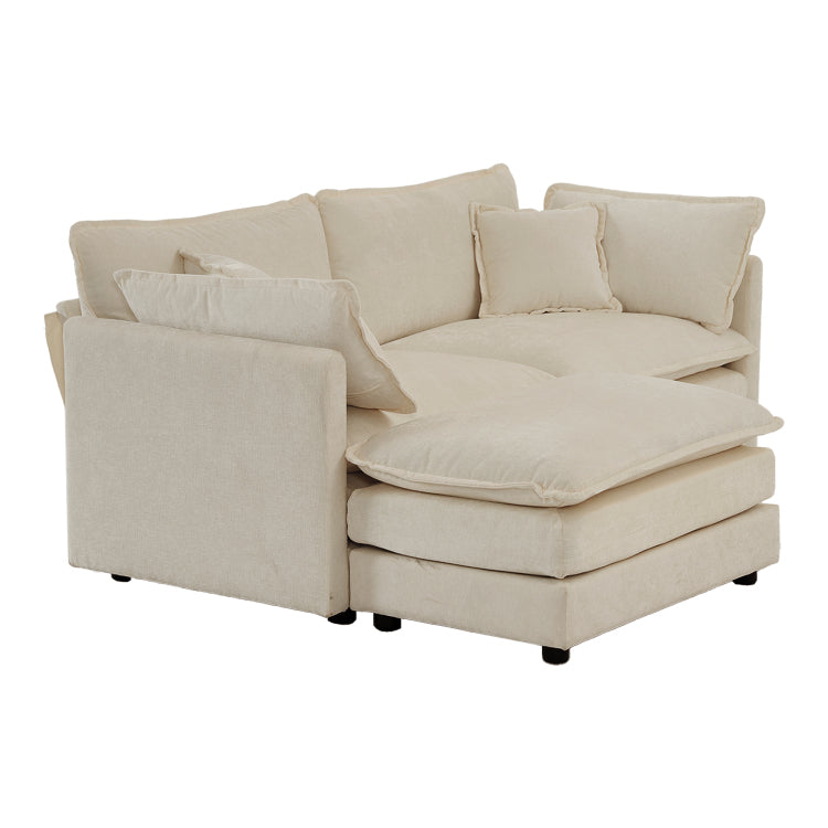 Chenille Two Seater Sofa With 1 Footrest, 2 Seater L Shaped Sectional With Ottoman,Loveseat With Ottoman For Small Living Space, Light Coffee Chenille