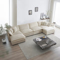Comfort U Shaped Couch With Reversible Chaise, Modular Large U Shape Sectional Sofa, Double Extra Ottomans,Light Coffee Chenille