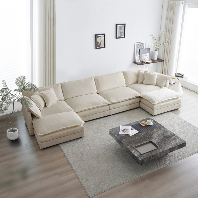 Comfort U Shaped Couch With Reversible Chaise, Modular Large U Shape Sectional Sofa, Double Extra Ottomans,Light Coffee Chenille