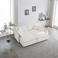 4 Piece Upholstered Sectional Sofa, 1 Piece Of 2 Seater Sofa And 2 Piece Of Ottomans , 2 Seater Loveseat Lounge With Ottomans , White Chenille