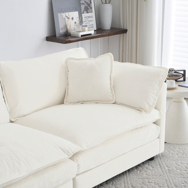 Chenille Two Seater Sofa With 1 Footrest, 2 Seater L Shaped Sectional With Ottoman,Loveseat With Ottoman For Small Living Space,White Chenille