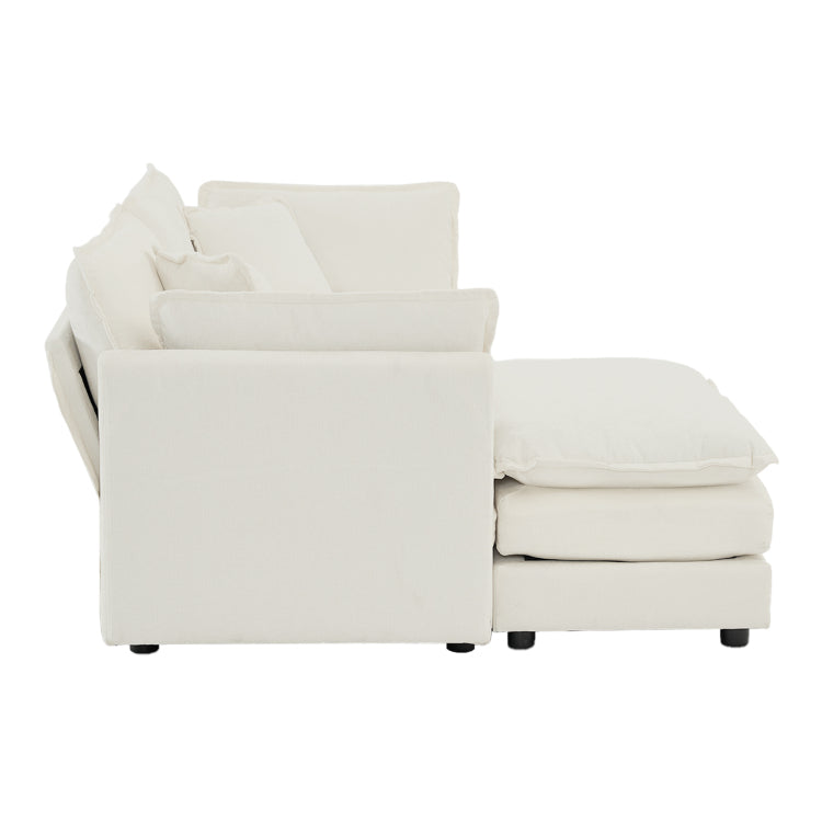 Chenille Two Seater Sofa With 1 Footrest, 2 Seater L Shaped Sectional With Ottoman,Loveseat With Ottoman For Small Living Space,White Chenille
