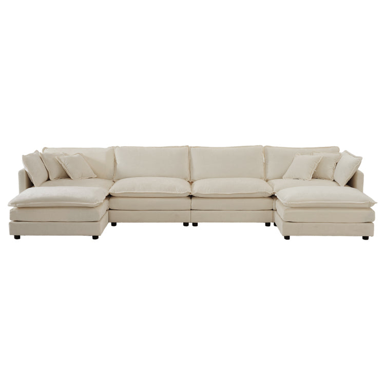 Comfort U Shaped Couch With Reversible Chaise, Modular Large U Shape Sectional Sofa, Double Extra Ottomans,Light Coffee Chenille