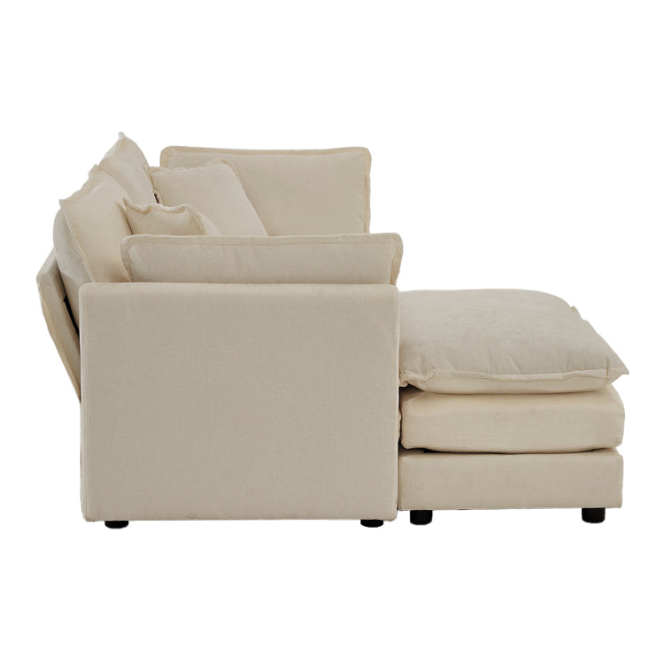 Chenille Two Seater Sofa With 1 Footrest, 2 Seater L Shaped Sectional With Ottoman,Loveseat With Ottoman For Small Living Space, Light Coffee Chenille