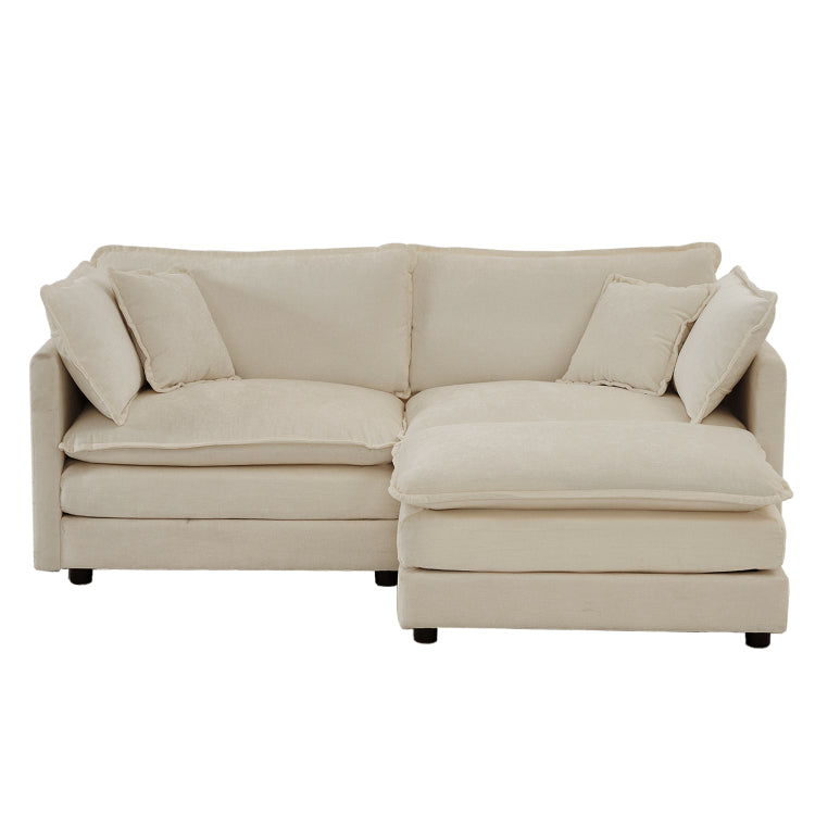 Chenille Two Seater Sofa With 1 Footrest, 2 Seater L Shaped Sectional With Ottoman,Loveseat With Ottoman For Small Living Space, Light Coffee Chenille
