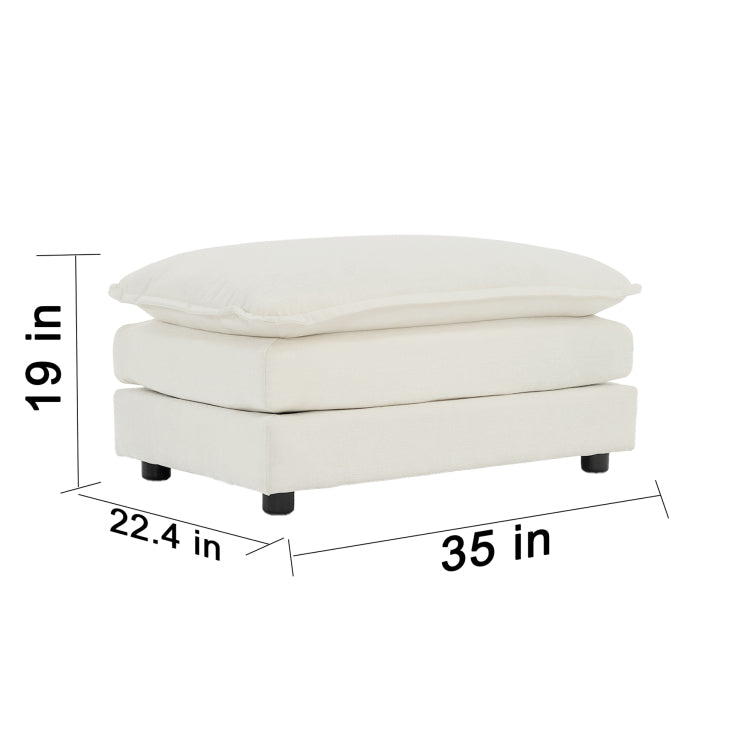 4 Piece Upholstered Sectional Sofa, 1 Piece Of 2 Seater Sofa And 2 Piece Of Ottomans , 2 Seater Loveseat Lounge With Ottomans , White Chenille