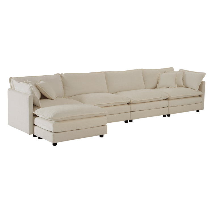 Modular Sectional Sofa For Living Room,U Shaped Couch 5 Seater Convertible Sectional Couch With 1 Ottoman ,Light Coffee Chenille