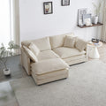 Chenille Two Seater Sofa With 1 Footrest, 2 Seater L Shaped Sectional With Ottoman,Loveseat With Ottoman For Small Living Space, Light Coffee Chenille