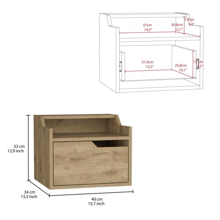 Busan Modern Floating Nightstand , End Table, Side Table Single Drawer Design With Sleek Two Tiered Top Shelf Surfaces