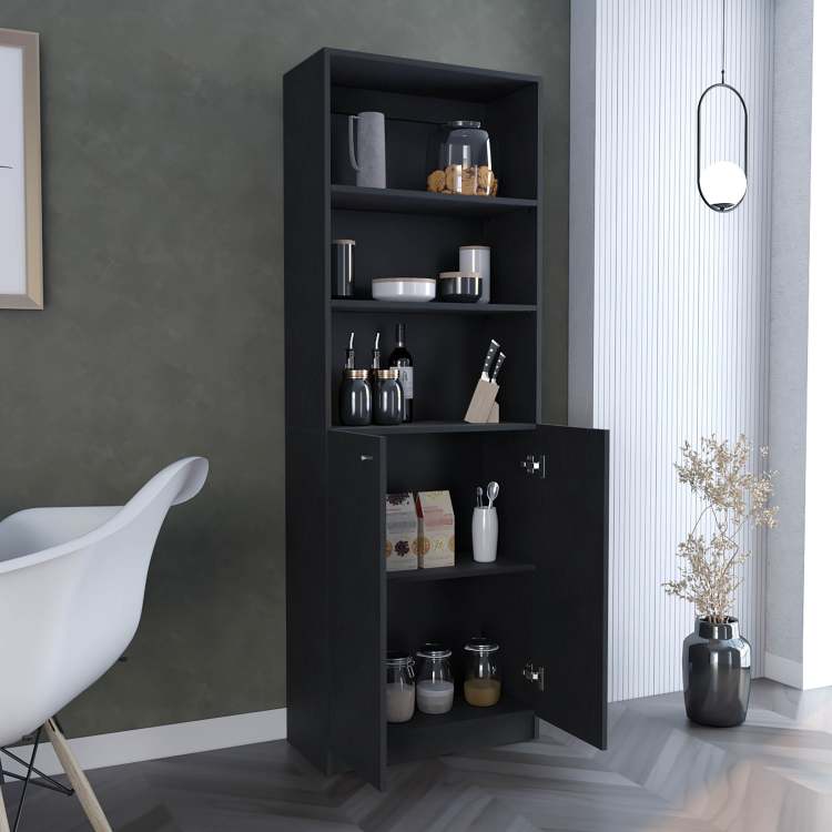 Home 2 Door Bookcase, Modern Storage Unit With Dual Doors And Multi Tier Shelves