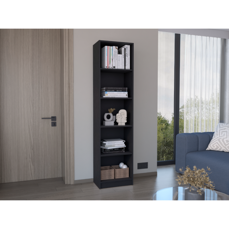 Home Xs Bookcase With 5 Tier Shelves And Slim Design Black Office