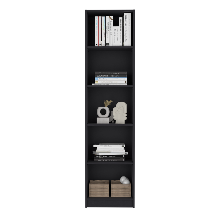 Home Xs Bookcase With 5 Tier Shelves And Slim Design Black Office