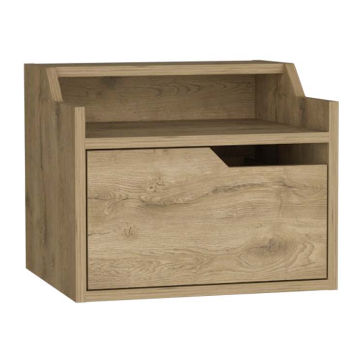 Busan Modern Floating Nightstand , End Table, Side Table Single Drawer Design With Sleek Two Tiered Top Shelf Surfaces
