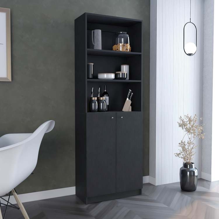 Home 2 Door Bookcase, Modern Storage Unit With Dual Doors And Multi Tier Shelves