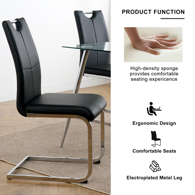 Modern Dining Chairs With Faux Leather Padded Seat Dining Living Room Chairs Upholstered Chair With Chrome Metal Legs Design For Kitchen, Living, Bedroom, Dining Room Side Chairs Set Of 2