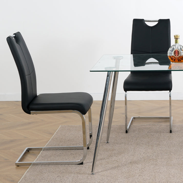 Modern Dining Chairs With Faux Leather Padded Seat Dining Living Room Chairs Upholstered Chair With Chrome Metal Legs Design For Kitchen, Living, Bedroom, Dining Room Side Chairs Set Of 2