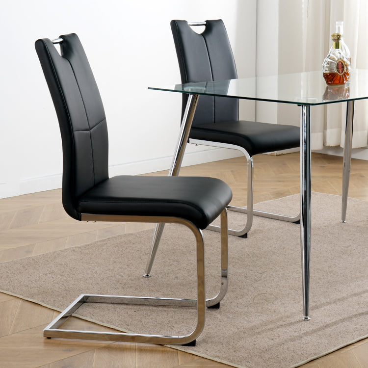 Modern Dining Chairs With Faux Leather Padded Seat Dining Living Room Chairs Upholstered Chair With Chrome Metal Legs Design For Kitchen, Living, Bedroom, Dining Room Side Chairs Set Of 2
