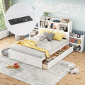 Full Size Storage Platform Bed With Pull Out Shelves, Twin Size Trundle And 2 Drawers, White