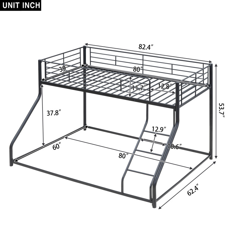 Metal Floor Bunk Bed, Twin Xl Over Queen, Black