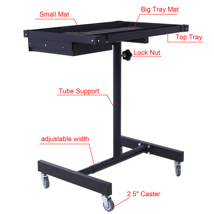 Adjustable Tear Down Work Table With Drawer For Garages, Repair Shops, And Diy, Portable, 4 2.5" Swivel Casters, 220 Pound Capacity, Rubber Corners, Heavy Duty Steel,Black