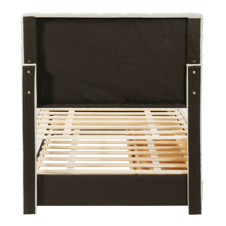 Twin Size Upholstered Platform Bed With Trundle And 3 Drawers, Linen Fabric, Beige