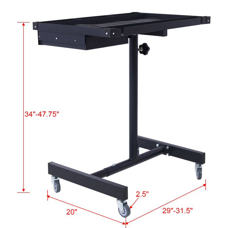 Adjustable Tear Down Work Table With Drawer For Garages, Repair Shops, And Diy, Portable, 4 2.5" Swivel Casters, 220 Pound Capacity, Rubber Corners, Heavy Duty Steel,Black