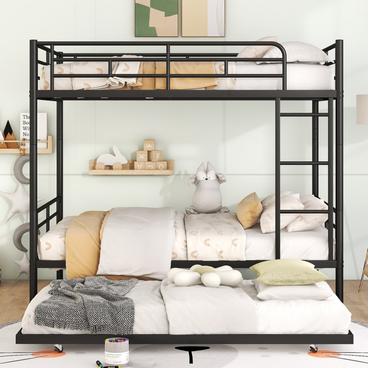 Full Over Full Metal Bunk Bed With Trundle, Black