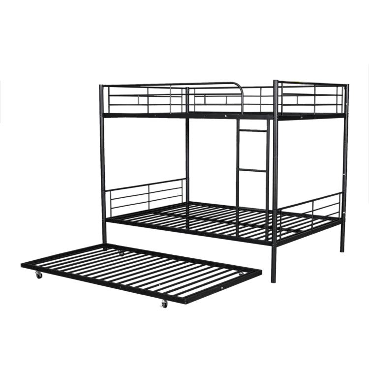 Full Over Full Metal Bunk Bed With Trundle, Black