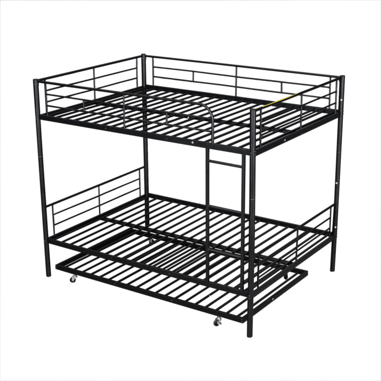 Full Over Full Metal Bunk Bed With Trundle, Black
