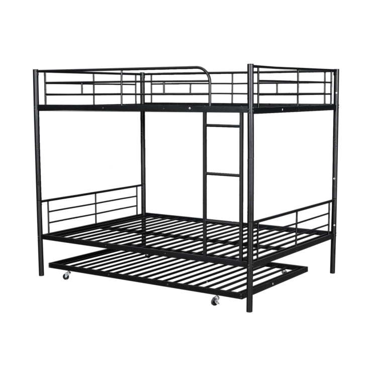 Full Over Full Metal Bunk Bed With Trundle, Black