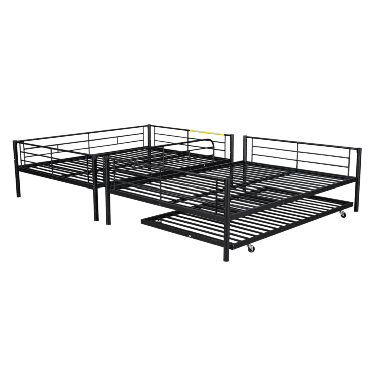 Full Over Full Metal Bunk Bed With Trundle, Black
