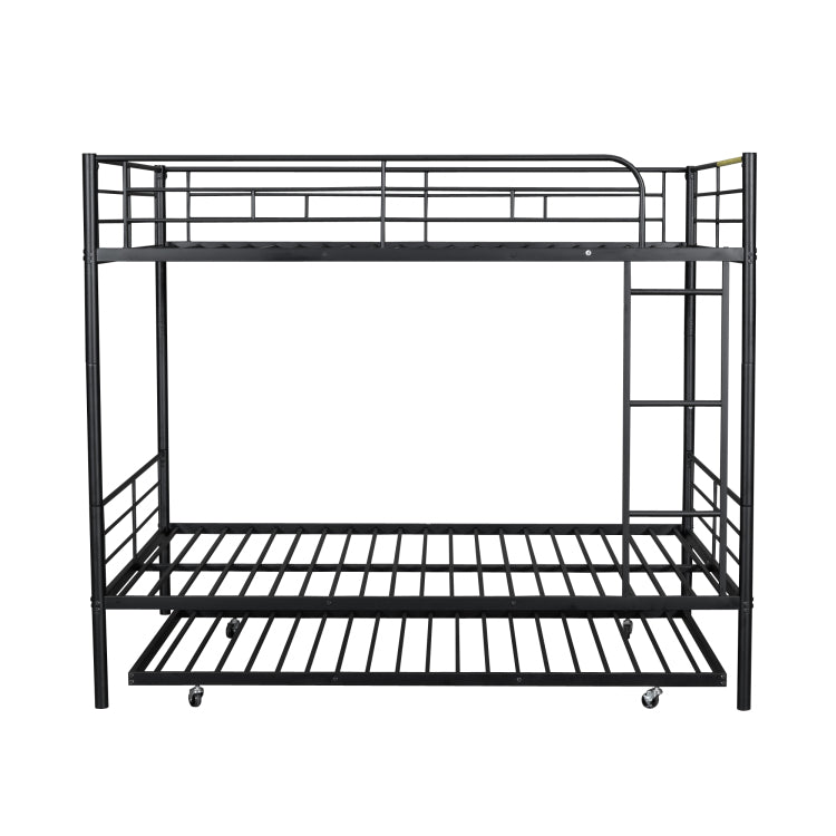Full Over Full Metal Bunk Bed With Trundle, Black