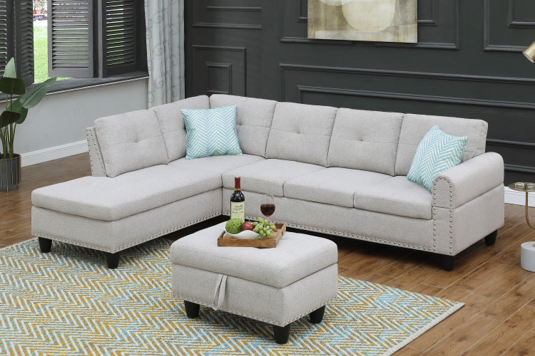 Alger 98" Wide Left Hand Facing Sofa & Chaise With Ottoman